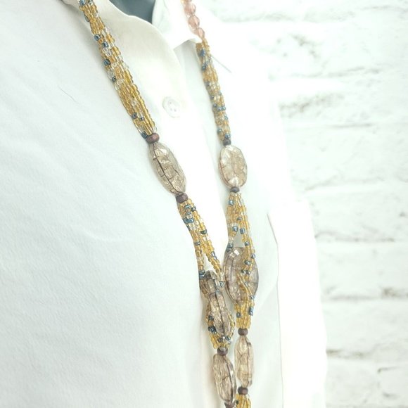 Womens Tan Multi Layer Beaded String Circle Fashion Jewelry Pendent Necklace - Picture 4 of 9